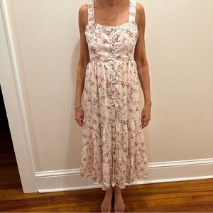 Lulu's Floral Midi Dress in Pink and White
